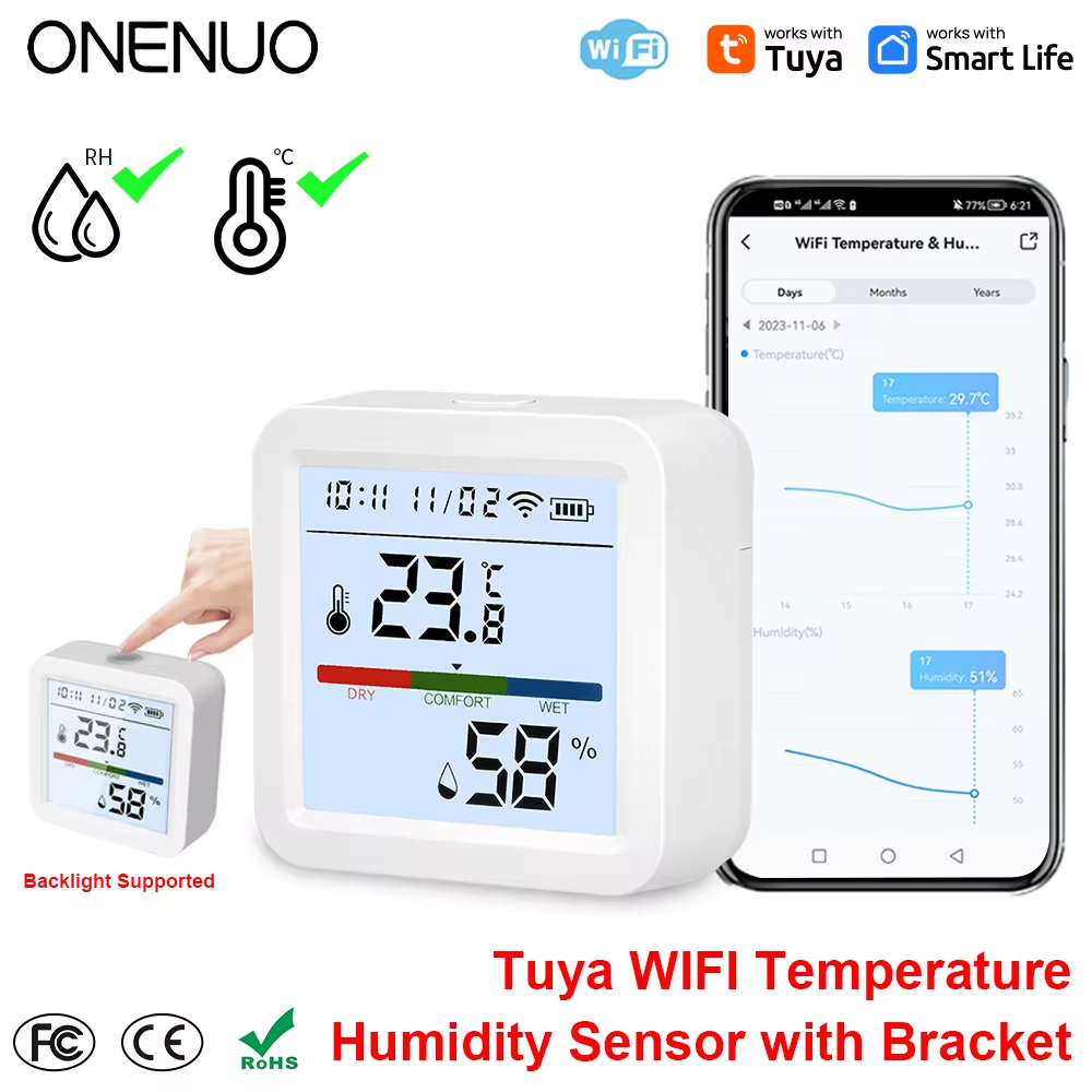Digital Hygrometer Probe - ONENUO Tuya WIFI 温度湿度センサー湿度計温度計スマートホームバックライトスマートライフサポート Alexa アシスタント