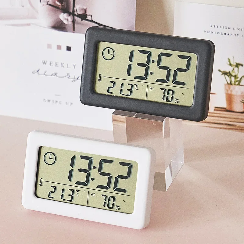 Digital Hygrometer Probe - バッテリー駆動のミニデジタル壁掛け時計、温度および湿度時計、湿度計電子温度計、テーブルアラーム、12 h、24h